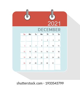 Plantilla del calendario para 2021 año. Diciembre. La semana empieza el domingo.