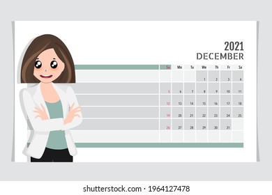 Calendar template for 2021 year. December. Week Starts Sunday.