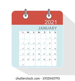 Calendar template for 2021 year. January. Week Starts Sunday.
