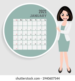 Calendar template for 2021 year. January. Week Starts Sunday
