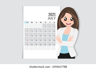 Calendar template for 2021 year. July. Week Starts Sunday.