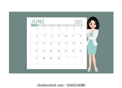 Calendar template for 2021 year. June. Week Starts Sunday.