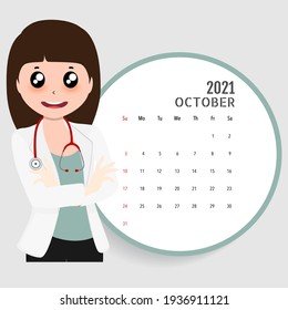 Calendar template for 2021 year. October. Week Starts Sunday.