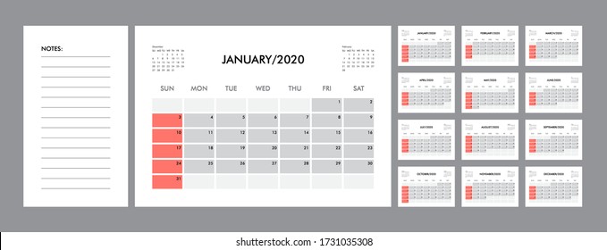 Plantilla del calendario para 2021 año. Diario de planificación de estilo minimalista. Calendario corporativo y comercial. Calendario de 2021 en la tabla mínima y en color azul y amarillo planificador de eventos, Semana empieza domingo