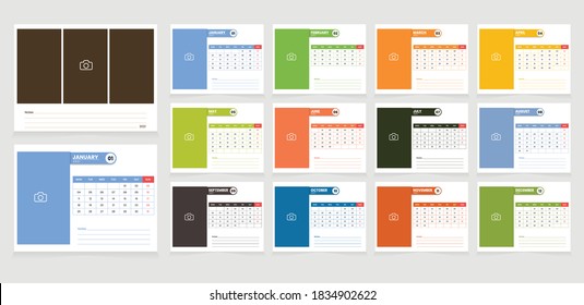 Calendar template for 2021 year. Planner diary in a minimalist style. Corporate and business calendar. 2021 calendar in minimal table and event planner.