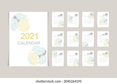 Calendar template for 2021 year. Week Starts Sunday.