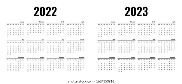 Calendar Template 2022 2023 Week Starts Stock Vector (Royalty Free ...