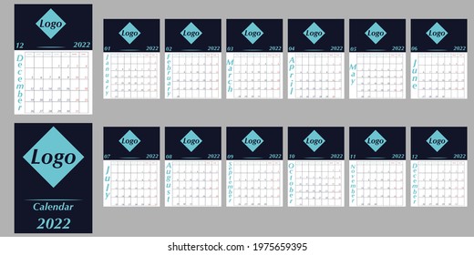 Calendar template for 2022. A minimalist daily planner. Corporate and business calendar. Week starts on Monday. The size is equal to A4 format. Vector illustration. 