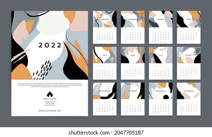 Calendar template, 2022 vector design, black and orange