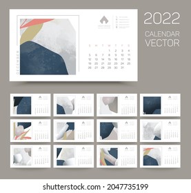 Calendar template, 2022 vector design, horiaontal cards with abstract design