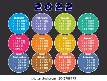 Plantilla de calendario para 2022. Ilustración del vector