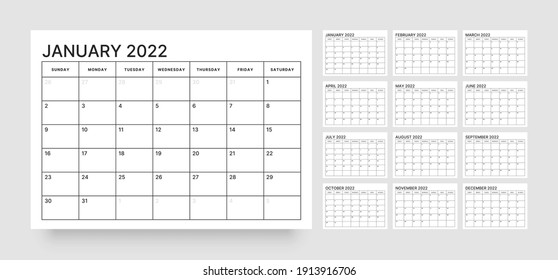 Calendar template for 2022 with week start on Sunday.