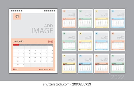 Calendar template for 2022 with week start on Sunday. Wall Calendar 2022 template, Planner, poster, Desk calendar 2022 design, Stationery, printing media, Business vector, illustration