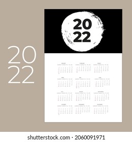 Calendar template for 2022 year. Planner diary in a minimalist style. 2022 calendar in minimal table and blue and yellow color event planner, Week Starts Sunday Vertical