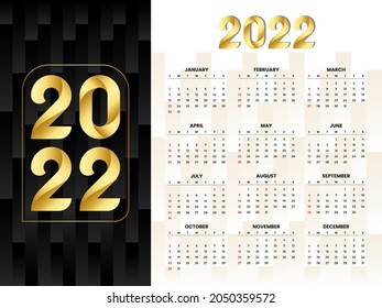 Calendar Template 2022 Year Calendar Rectangle Stock Vector (Royalty ...