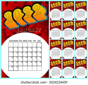 Calendar template for 2022 year. Vector template Planner. Week Starts on Sunday. Abstract design with minimal table grid event planner.