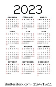 Calendar template 2023. English simple vector vertical wall or pocket calender