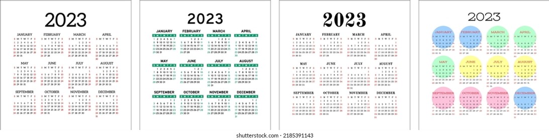 Calendar template 2023 set. Color english square calender collection