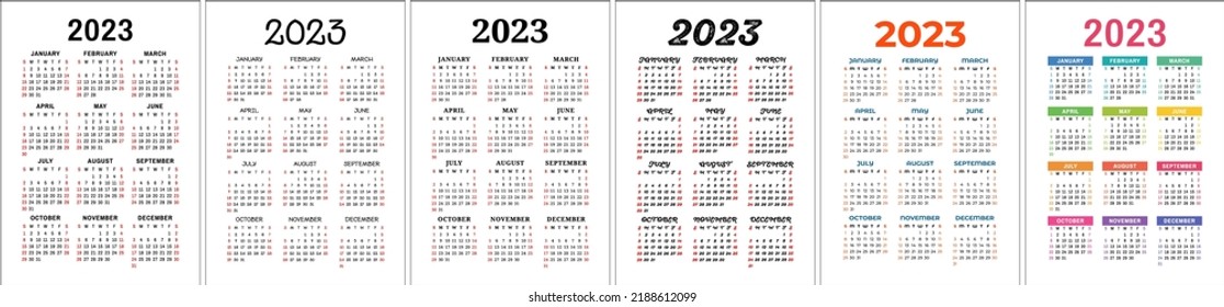 Calendar template 2023 set. Color english vertical calender collection