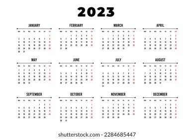 Calendar template 2023 set. english square calender vector. calanar vector design 2023