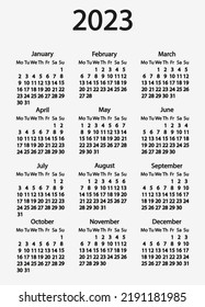 Calendar template 2023. Simple calendar design in black and white colors. Vector illustration