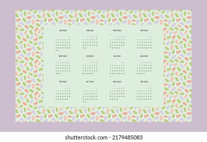Calendar template for 2023, stationery design, 	fancy freeform
