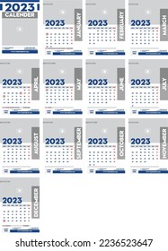 Calendar template for 2023 year. Table Calendar style. Corporate and business calendar