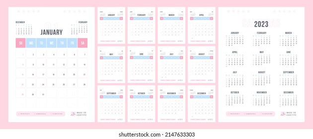 Calendar template for 2023 year. Week starts on Sunday. Wall planner with photo image. Corporate or business calendar. 2023 calendar in minimal business style for. English vector calendar.	