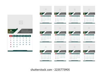 Calendar template for 2023 year. Week starts on Sunday. Wall planner with photo image.