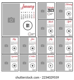 Calendar template for 2023 year.Wall calendar in a minimalist style, Calendar with square. Vector illustration