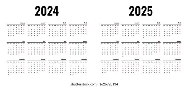 Calendar Template 2024 2025 Week Starts Stock Vector (Royalty Free ...