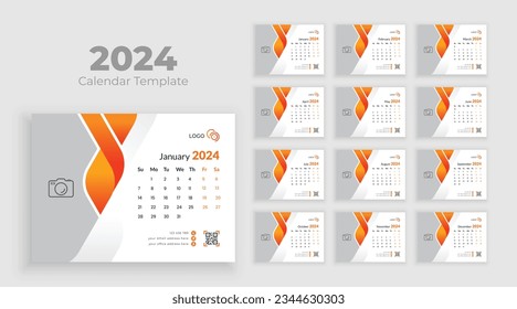 Kalendervorlage für das Jahr 2024. Kalender 2024 Planer Corporate Template Design Set. Die Woche beginnt am Sonntag