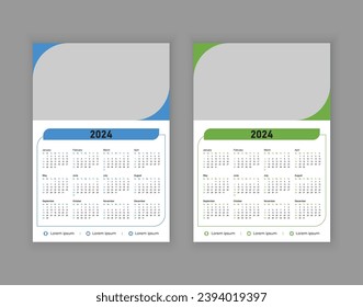 Plantilla del calendario para 2024 año. Calendario de pared de estilo minimalista. La semana empieza el domingo. Plantilla de calendario de pared de 1 página 2024 con diseño de variación de color de 2 páginas