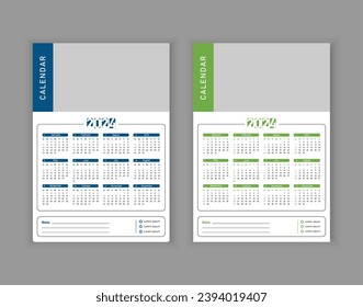 Calendar template for 2024 year. Wall calendar in a minimalist style. Week Starts on Sunday. 1 Page Wall Calendar 2024 template with 2 Color Variation design