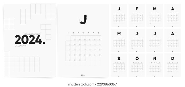 Calendar template for 2024 year. Week starts on Sunday. Modern minimal design. Work, Business Office, Corporate calendar. 2024 calendar in minimal business style for. English vector calendar.