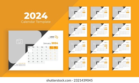 Calendar template for 2024 year. Week starts on Sunday. Calendar 2024 planner corporate template design set