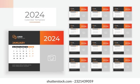 Plantilla del calendario para 2024 año. La semana comienza el domingo. Calendario 2024 conjunto de diseños de plantillas corporativas para planificadores