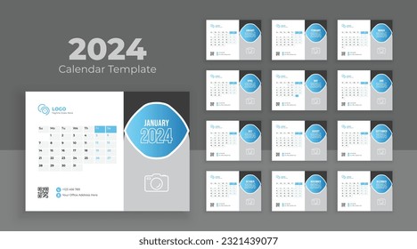 Plantilla del calendario para 2024 año. La semana empieza el domingo. Calendario de escritorio minimalista 2024 plantilla, planificador, vector de plantilla de negocio