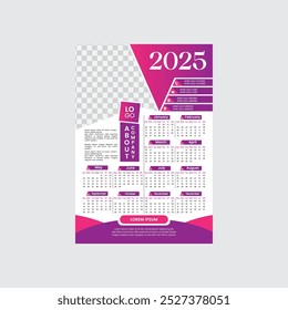 Calendar template 2025 Creative Minimal Modern Design. wall calendar for print. Week start on Sunday one Page. Simple modern annual calendar. calendar layout design Bangladesh vibe. Vector