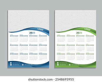 Calendario Plantilla 2025 creativo mínimo de negocios mensual. Escritorio, calendario de pared para imprimir, calendario digital o planificador. La semana comienza el lunes. Elemento de diseño de diseño de calendario anual moderno simple. Vector