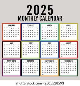  Plantilla de calendario para el año 2025, diseño de calendario 2015, Vertical de calendario 2015: la semana comienza con el domingo.