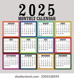  Plantilla de calendario para el año 2025, diseño de calendario 2015, Vertical de calendario 2015: la semana comienza con el domingo.