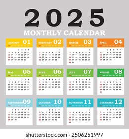 Plantilla del calendario para el año 2025, diseño del calendario 2015, Vertical del calendario 2015: la semana comienza con el domingo.