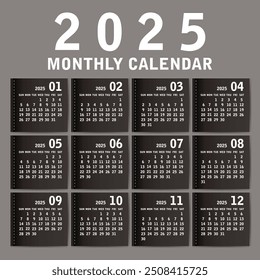  Plantilla de calendario para el año 2025, diseño de calendario 2015, Vertical de calendario 2015: la semana comienza con el domingo.