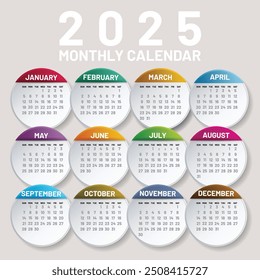  Plantilla de calendario para el año 2025, diseño de calendario 2015, Vertical de calendario 2015: la semana comienza con el domingo.