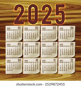 Plantilla de calendario para el año 2025, diseño de calendario 2015, Vertical de calendario 2015: la semana comienza con el domingo, diseño de Plantilla abstracta para el año nuevo 2025.