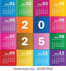 Plantilla de calendario para el año 2025, diseño de calendario 2015, Vertical de calendario 2015: la semana comienza con el domingo, diseño de Plantilla abstracta para el año nuevo 2025.