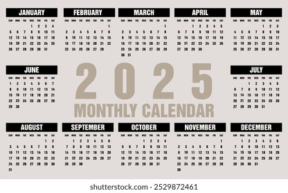 Plantilla de calendario para el año 2025, diseño de calendario 2015, Vertical de calendario 2015: la semana comienza con el domingo, diseño de Plantilla abstracta para el año nuevo 2025.