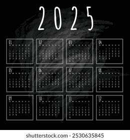 Plantilla de calendario para el año 2025, diseño de calendario 2015, Vertical de calendario 2015: la semana comienza con el domingo, diseño de Plantilla abstracta para el año nuevo 2025.