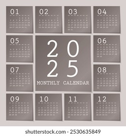 Plantilla de calendario para el año 2025, diseño de calendario 2015, Vertical de calendario 2015: la semana comienza con el domingo, diseño de Plantilla abstracta para el año nuevo 2025.